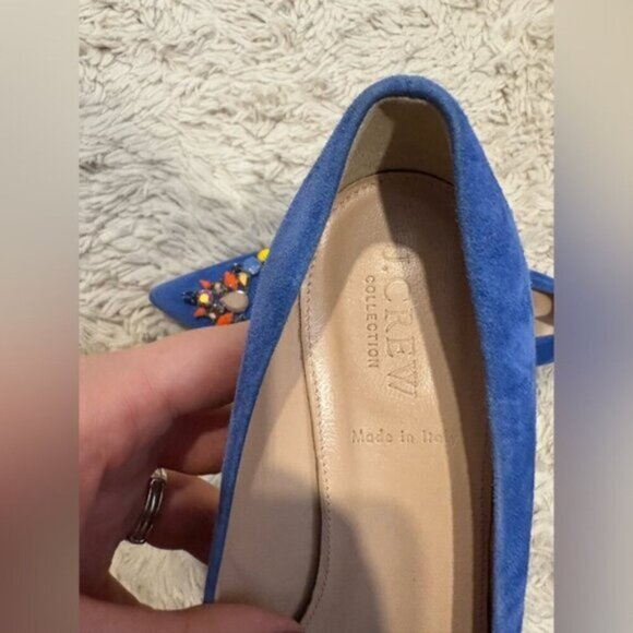 J Crew COLLECTION Dulci Suede Kitten Heels Women’s Size 8 Jeweled Blue Italy - Picture 4 of 16